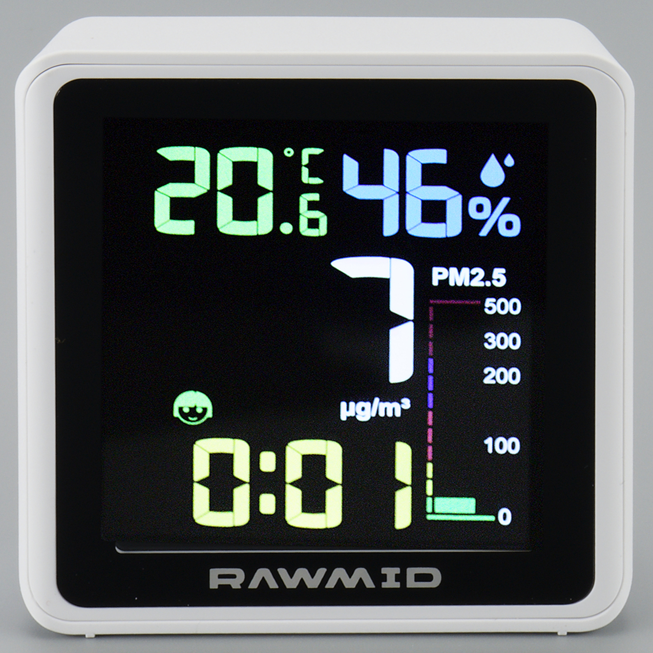 Климатический датчик Rawmid Modern RMS-01: измеряет температуру, влажность, качество воздуха и время
